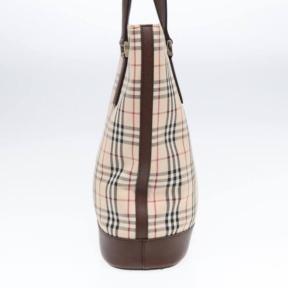 BURBERRY Nova Check Tote Bag Canvas Beige Brown Silver Auth 87766 - Picture 4 of 16